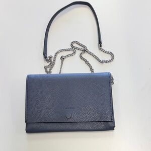 Calvin Klein Navy Pebbled Leather Crossbody with Silver Chain